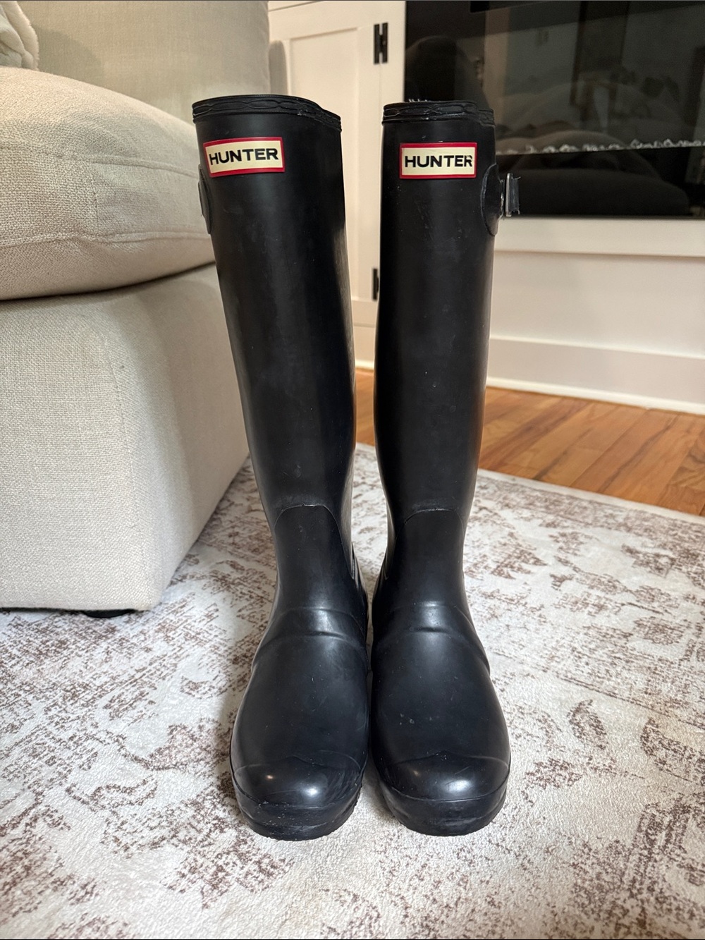 Hunter Black Tall Adjustable Buckle Rain Boots